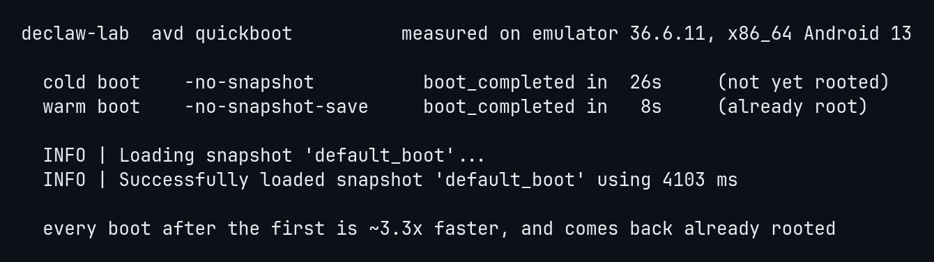 measured cold versus warm boot after enabling the snapshot
